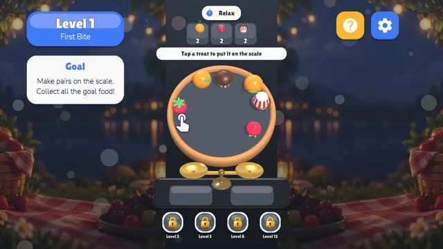 Golden balance scale with two empty slots