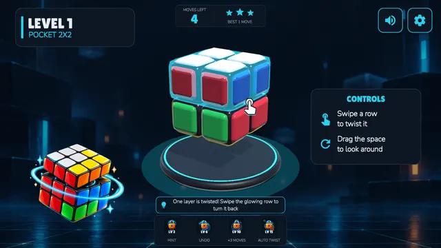 Twisty Cube level Pocket 2x2 with a neon 2x2 cube