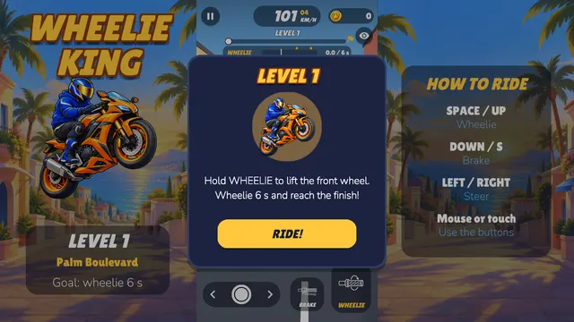 Wheelie King road with a balance meter at the top