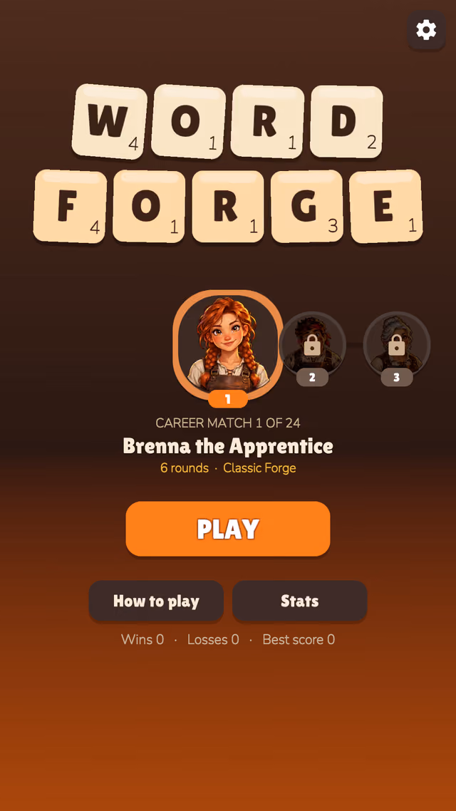 Word Forge: main menu with the career match