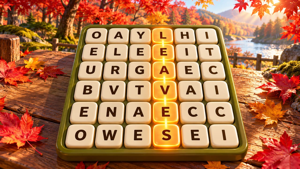 Word Sweep cover art: a letter grid in an autumn forest