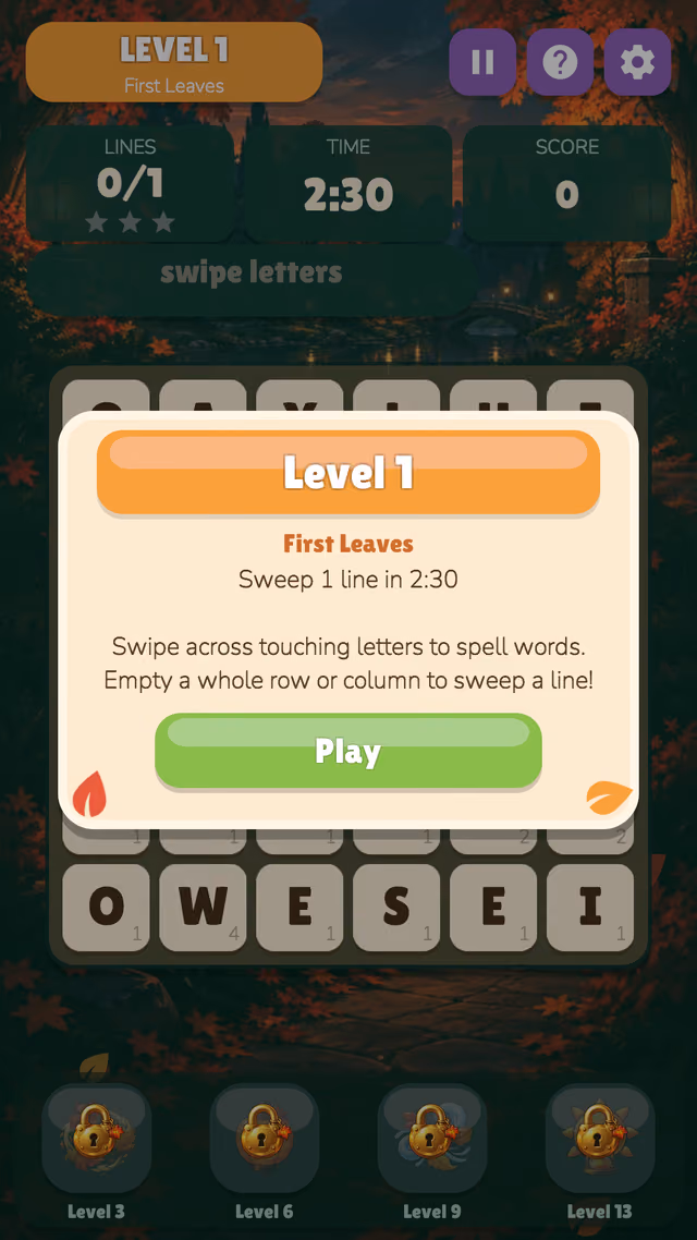 Word Sweep: Level 1 First Leaves briefing