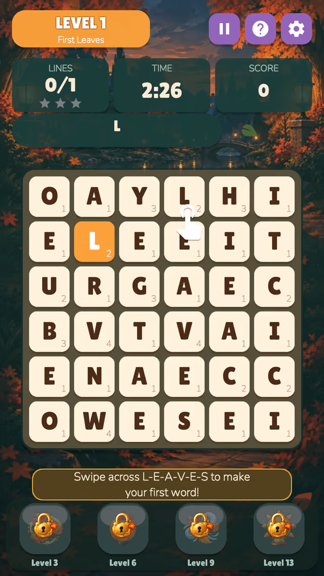 Word Sweep: swiping the word LEAVES