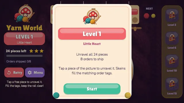 Yarn World level 1 Little Heart: 24 pieces and 8 orders to ship